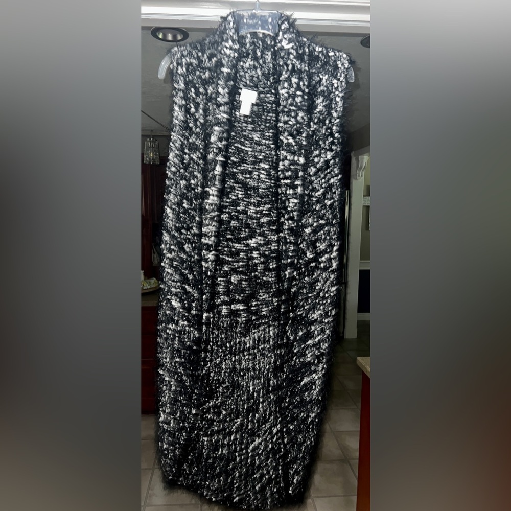 Chico's Cozy Texture Terri Vest Black Open Front Sleeveless Cardigan